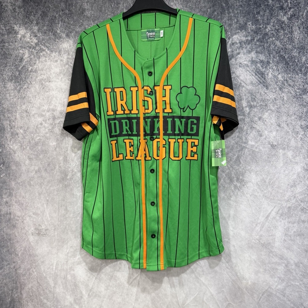 Spencer's St Pats Irish Drinking League Baseball Jersey Men's L Green Stripe